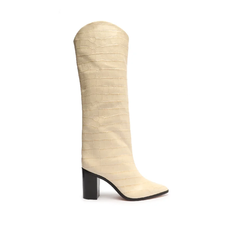 Maryana Block Crocodile-Embossed Leather Boot