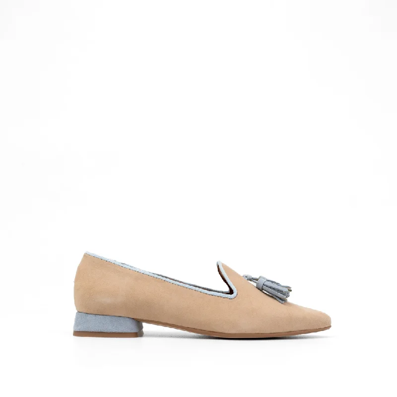 D Chicas Suede Leather Loafer in Taupe and Blue