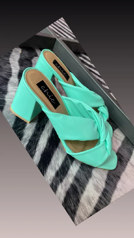 Mint green block heels