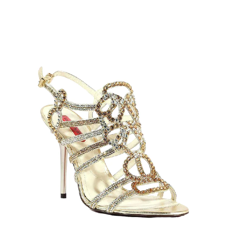 Cesare Paciotti Women's Designer Shoes High Heel Gold Leather Sandals (CPW513)