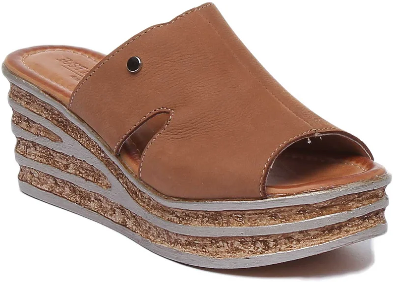 Nadia Leather Wedge Mule In Nude