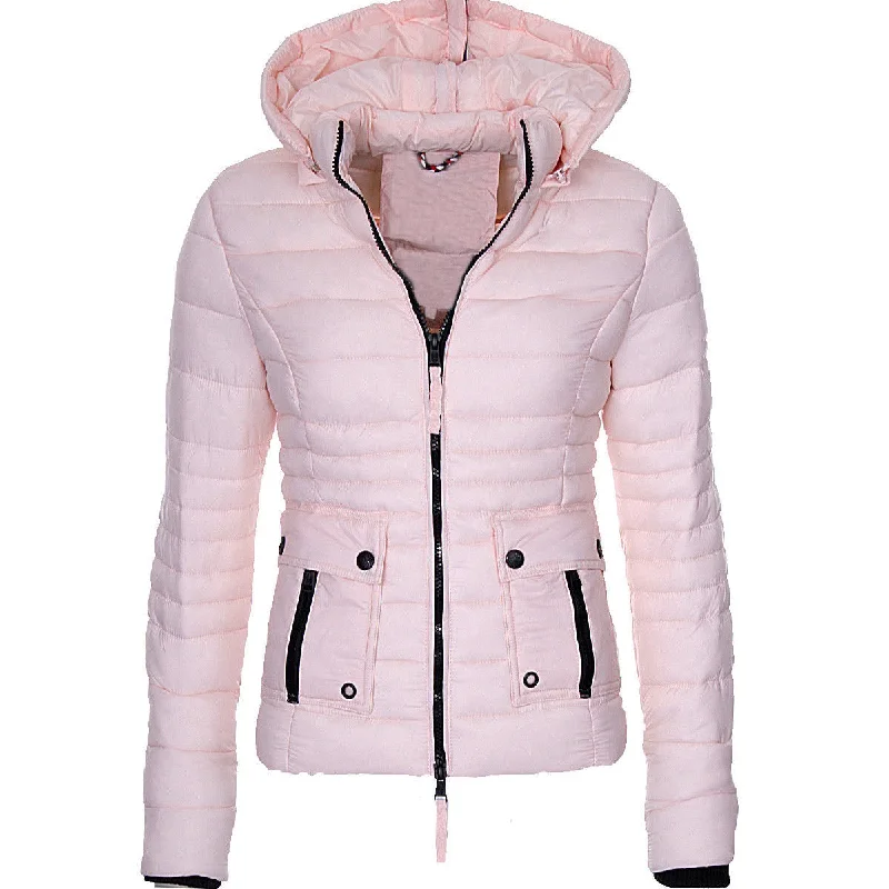 10%OFF S-3XL Winter women's cotton coats short slim solid color cotton jackets warm zipper hooded cotton coats