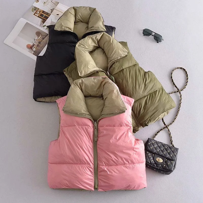 2022 Spring Fall Women Vest Thick Puffer Jacket Two Color Double Sided Jacket Vest Warm Tops Puffer Coat