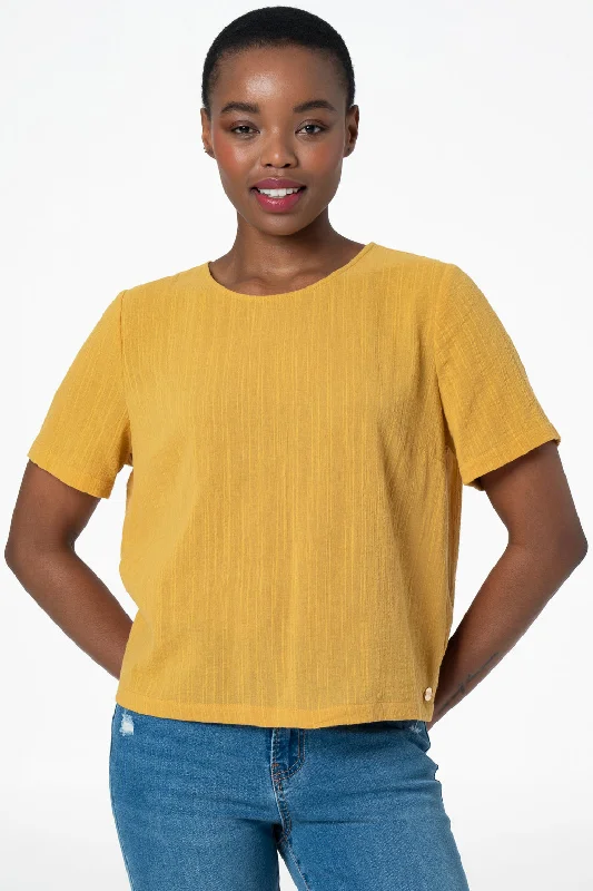 Boxy Textured Top _ 143364 _ Yellow