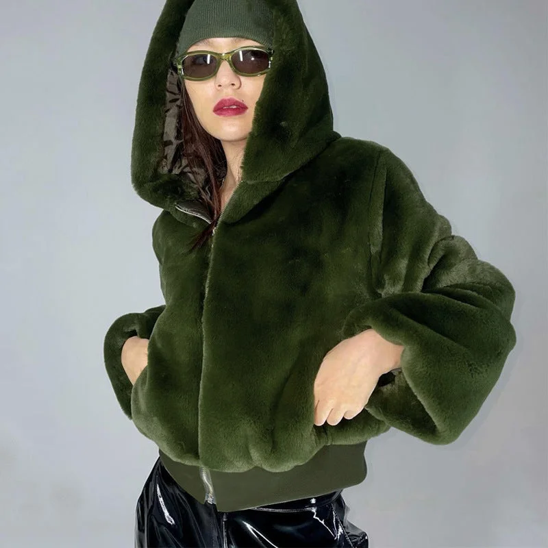 Fringed JacketsNew Winter Fashion Velvet Coats Casual Womens Long Sleeve Zipper  Coats Women Army Green Womens Hooded Coats