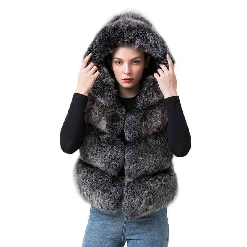 Sheer JacketsQIUCHEN QC20077  new arrival women fur coat real fox fur vest hood gilet jacket luxury fashion fur clothes