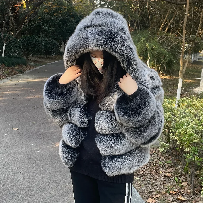 Fleece JacketsQIUCHEN QC20110 Fashion Winter Warm Fluffy Fur Jacket Women Genuine Hooded Real Fox Coat