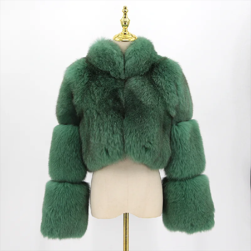 Trench CoatsQIUCHEN QC22062 2022 New Luxurious Fluffy Women Fashion High Quality Fox Fur Coat Winter Warm Cropped Jacket