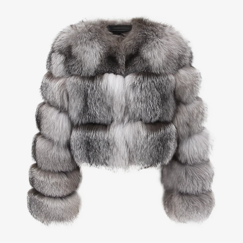 Leather JacketsQIUCHEN QC22068  New  Winter Warm Women Cropped Thick Jacket Silver Arctic Fox  Real Fox Fur Coat  Colorful