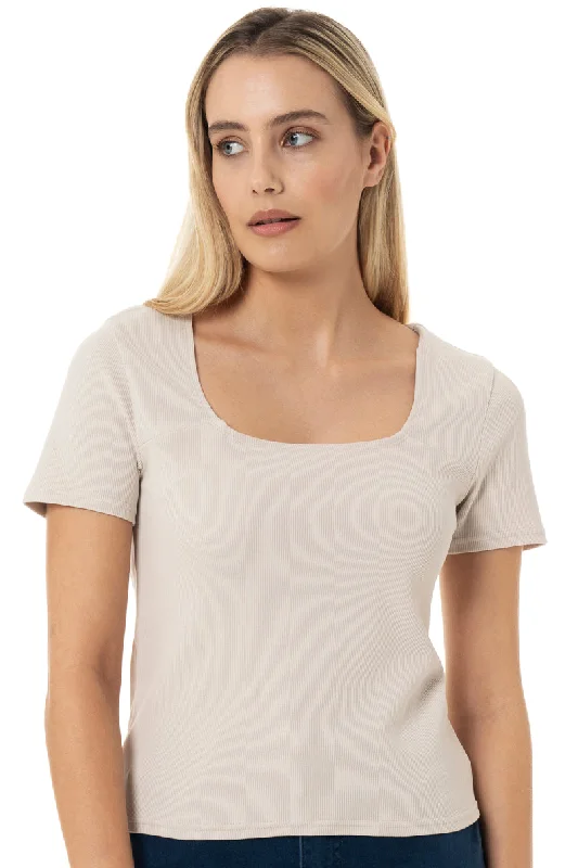 Ribbed Top _ 150052 _ Beige