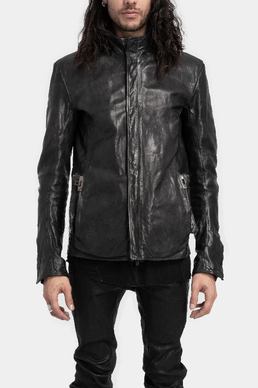 Asymmetrical JacketsStanding collar double pocket leather jacket