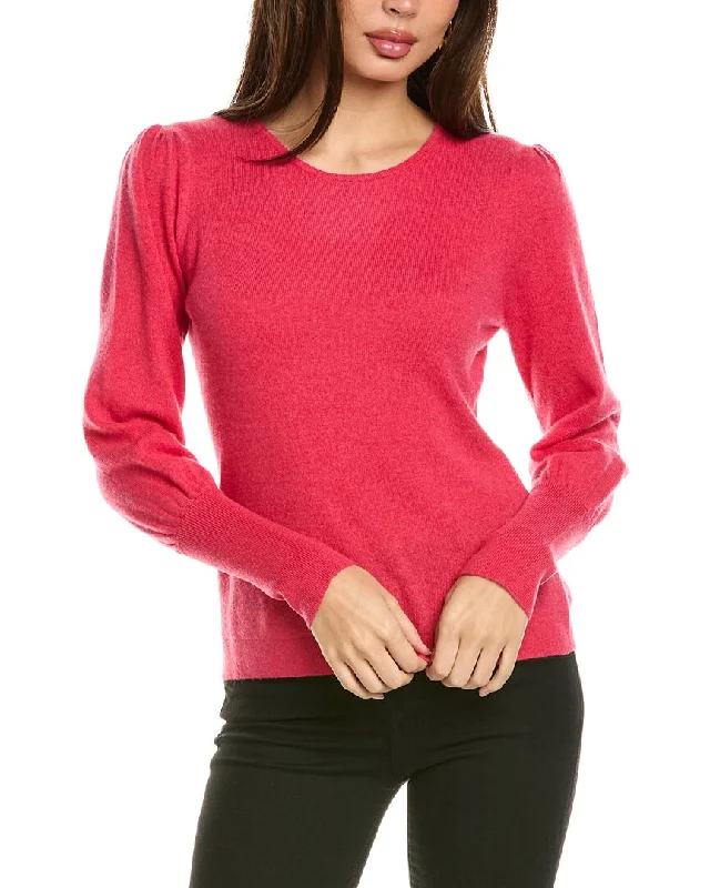 Forte Cashmere Gathered Sleeve Crew Cashmere Sweater