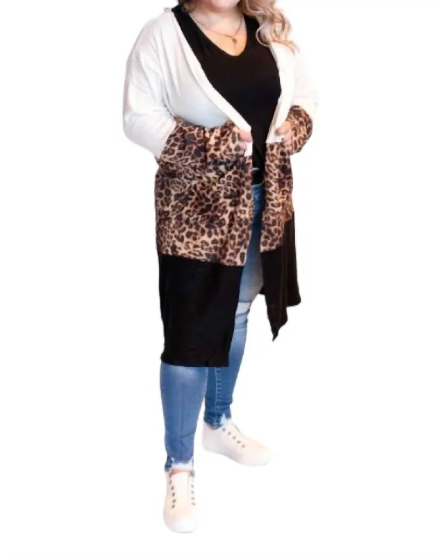 Georgie Animal Print Color Block Duster Cardigan In Leopard Print