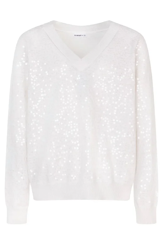 Women's Paillette Sequin Sweater In White