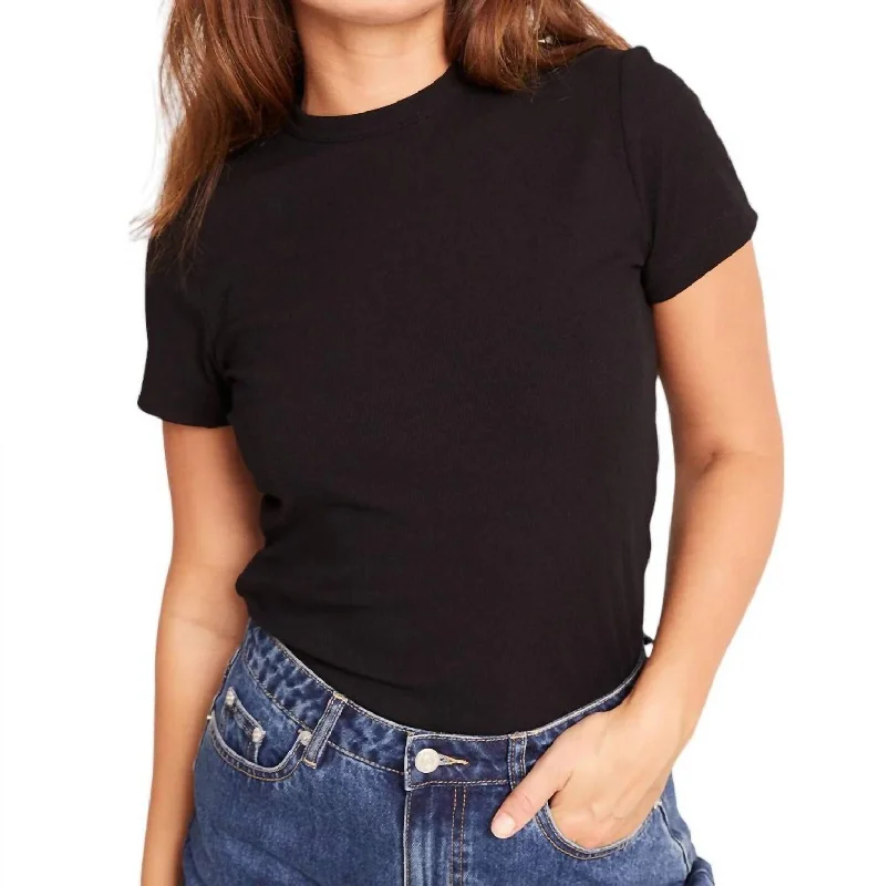 Bamboo Ribbed Crew Neck T-Shirt In Black