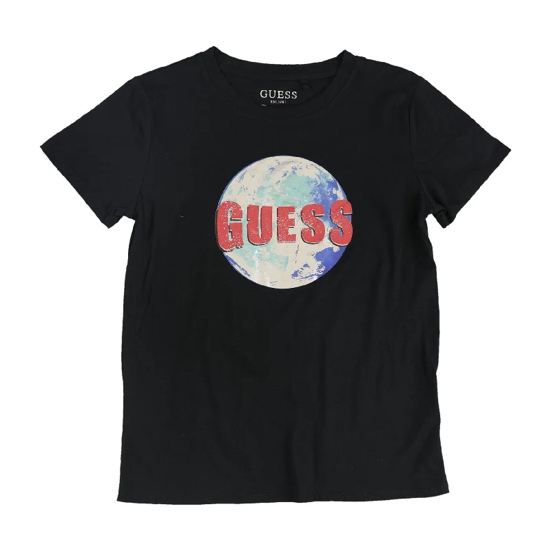 GUESS Womens Planet Logo Graphic T-Shirt, Black, X-Small