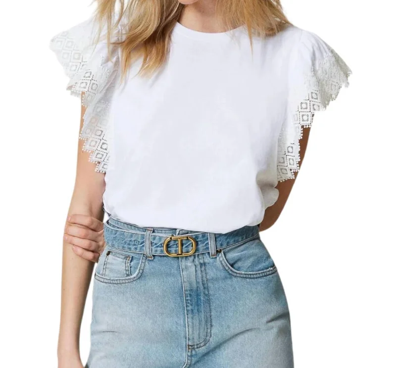 Macramé Sleeves T-Shirt In White