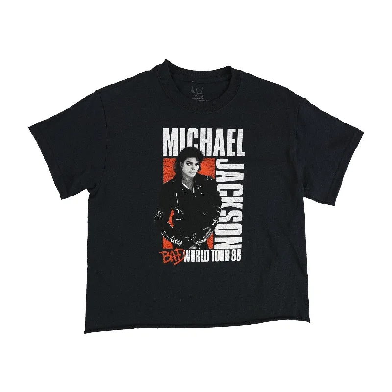 Merch Traffic Womens MJ Bad World Tour 88 Graphic T-Shirt, Black, Small