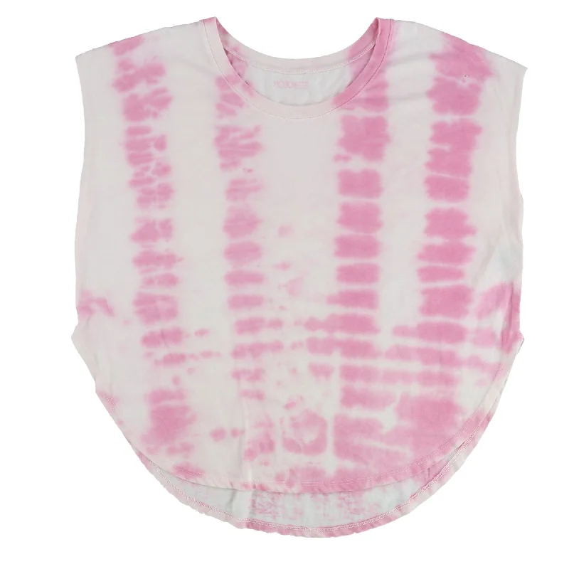 Mouchette Womens Tie-Dye Rounded Hem Basic T-Shirt, Pink, Small