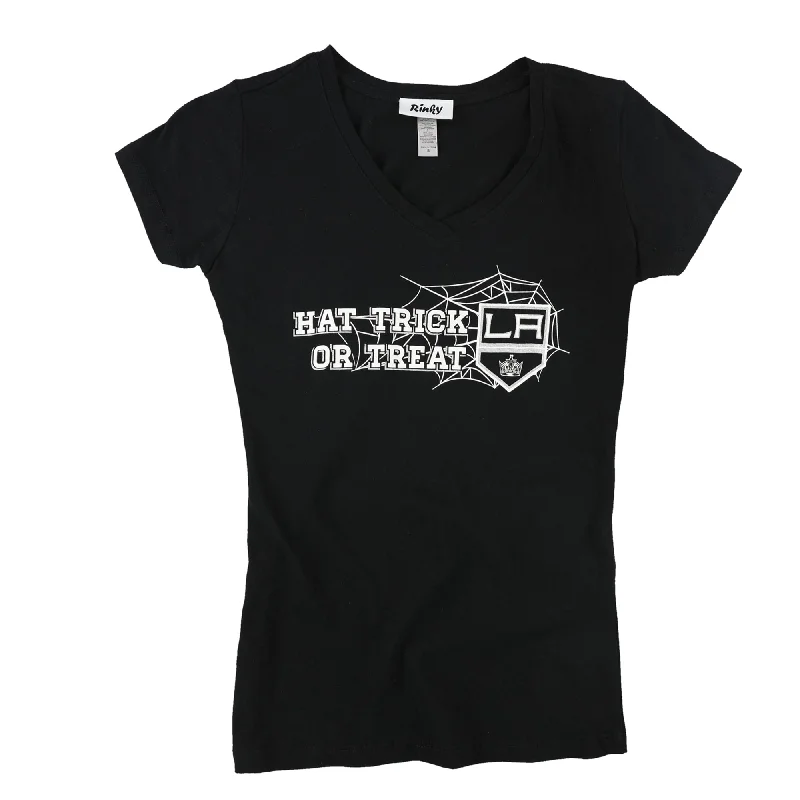 Rinky Womens Hat Trick Or Treat LA Kings Graphic T-Shirt, Black, Small