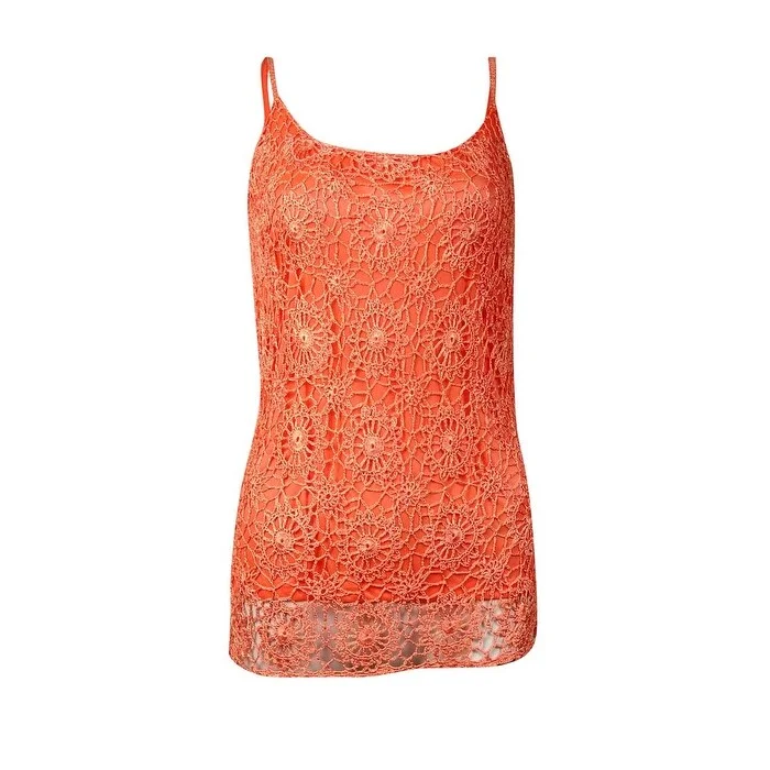 INC International Concepts Women's Floral Crochet Tank Peach Punch - S - Orange