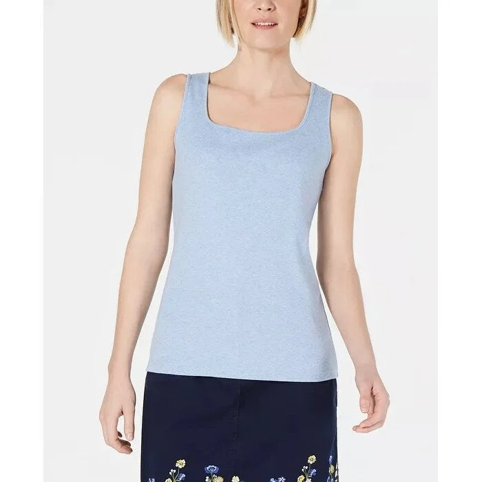 Karen Scott Women's Square Neck Cotton Tank Top Blue Size Small