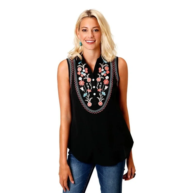 Roper Western Shirt Womens Tank Colorful Black 03-052-0565-5004 BL