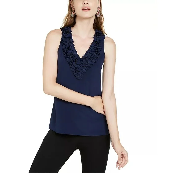 Trina Turk Women's Ruffle-Neck Tank Top Navy Size Extra Small - X-Small