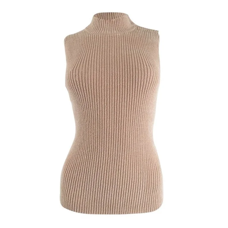 Bar III Women's Becca Tilley x Mock-Neck Sweater Tank Top Beige Size Large