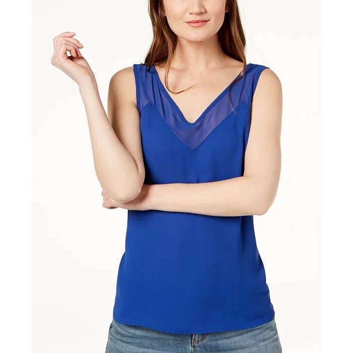 INC International Concepts Women's Petite Illusion-Trim Tank Top Blue Size Small