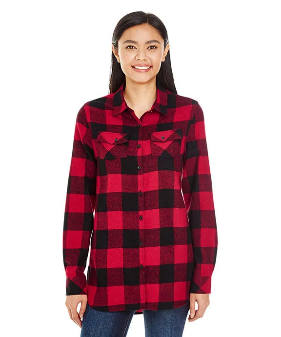 B5210 - Burnside Ladies Plaid Boyfriend Flannel Shirt | Red/Black