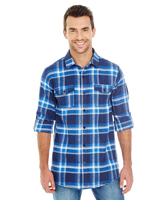 B8210 - Burnside Mens Plaid Flannel Shirt | Blue/White