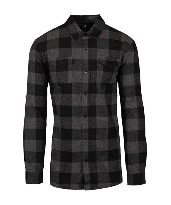 B8210 - Burnside Mens Plaid Flannel Shirt | Charcoal/Black