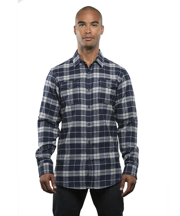 B8210 - Burnside Mens Plaid Flannel Shirt | Navy/Grey