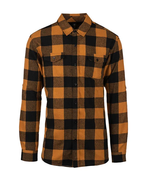 B8210 - Burnside Mens Plaid Flannel Shirt | Tobacco/Black