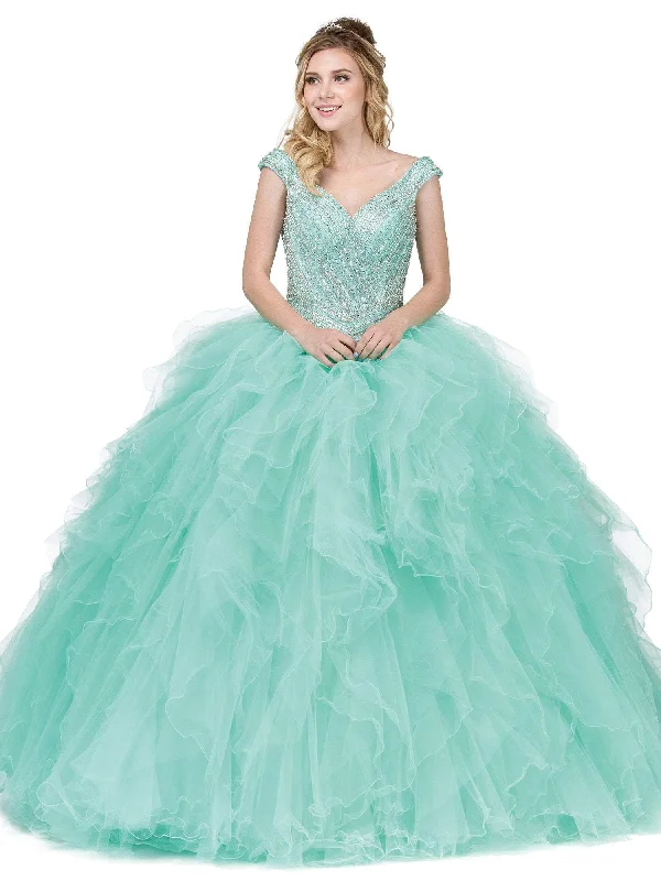 Dancing Queen - 1273 Crystal Adorned Cap Sleeve Quinceanera Ballgown