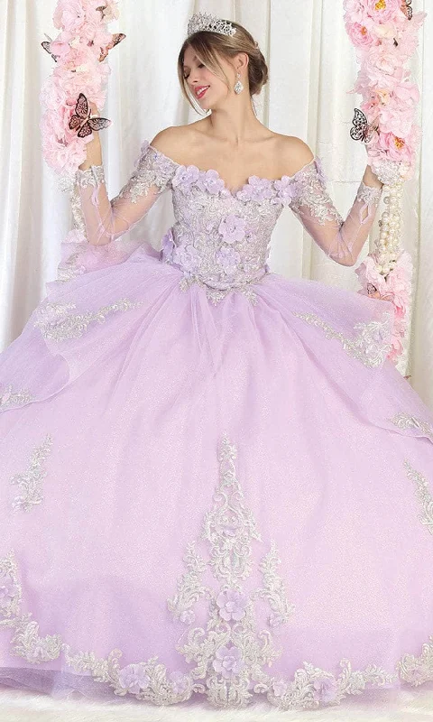 May Queen LK189 - Long Mesh Sleeve Ball Gown