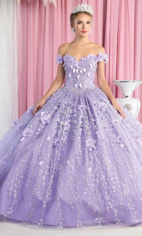 May Queen LK192 - Off Shoulder Floral Quinceanera Gown