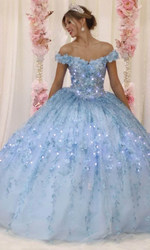 May Queen LK198 - Off Shoulder Glittered Ballgown